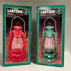 Two Vintage KEROSENE Green & Red Lanterns w/ Adjustable Wick in Box & Sealed